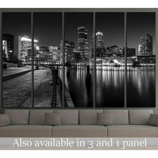 Boston Harbor at night in Black and White. Massachusetts, USA №2143 Ready to Hang Canvas PrintCanvas art arrives ready to hang, with hanging accessories included and no additional framing required. Every canvas print is hand-crafted, made on-demand at our