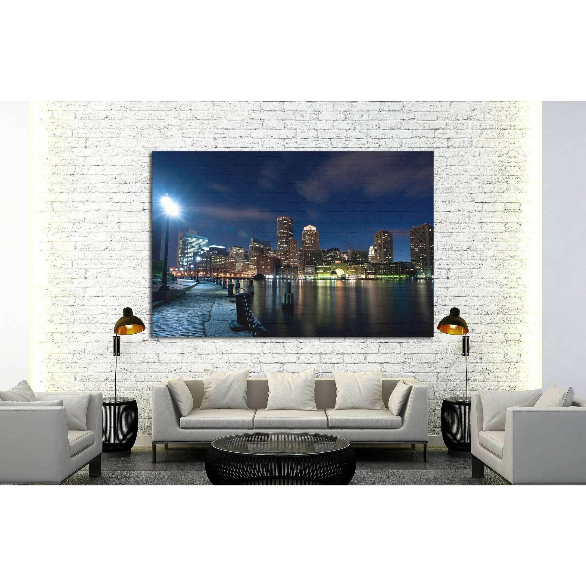 Boston's waterfront area at night №1140 Ready to Hang Canvas Print - Zellart Canvas Prints ALL_Products, s-1140
