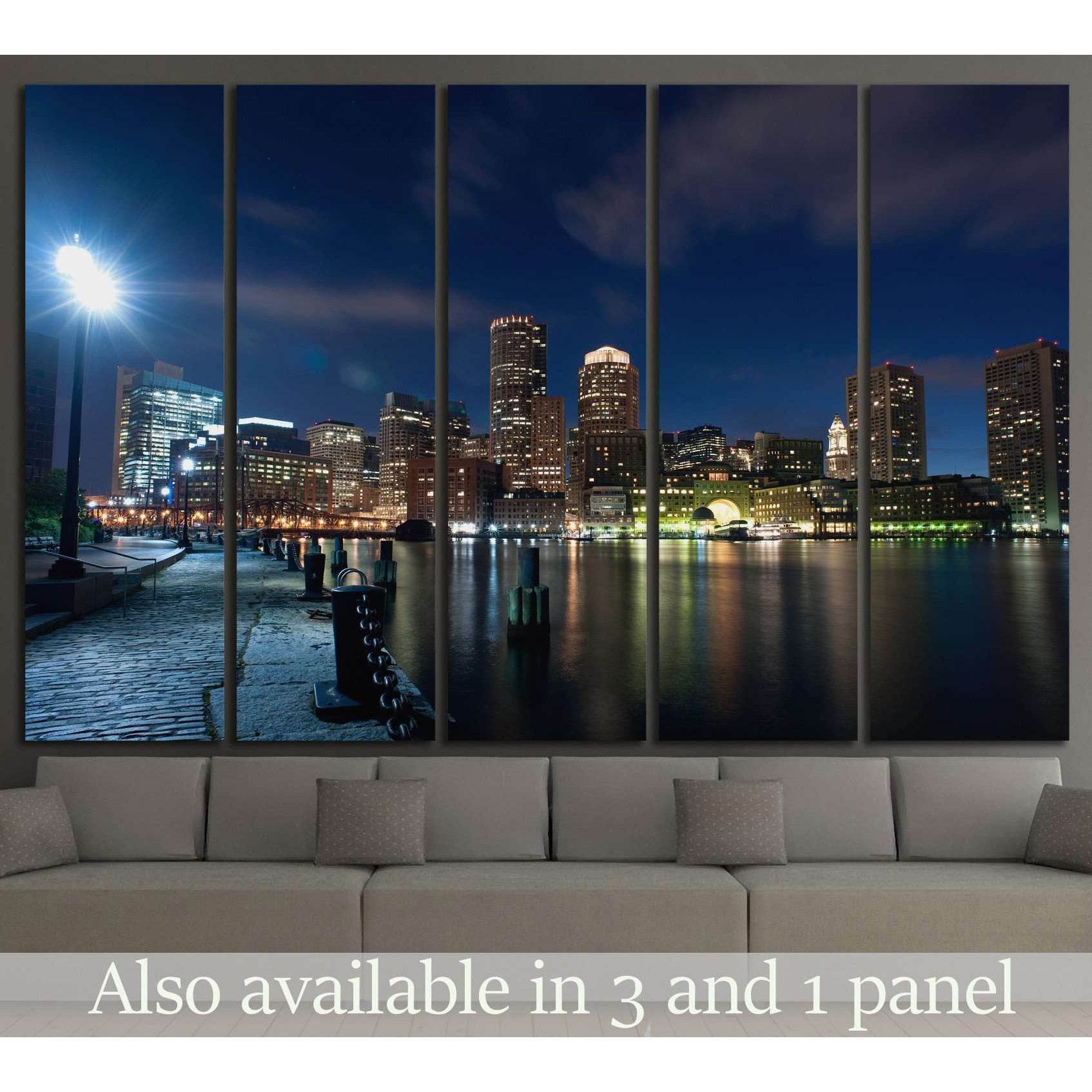Boston's waterfront area at night №1140 Ready to Hang Canvas Print - Zellart Canvas Prints ALL_Products, s-1140