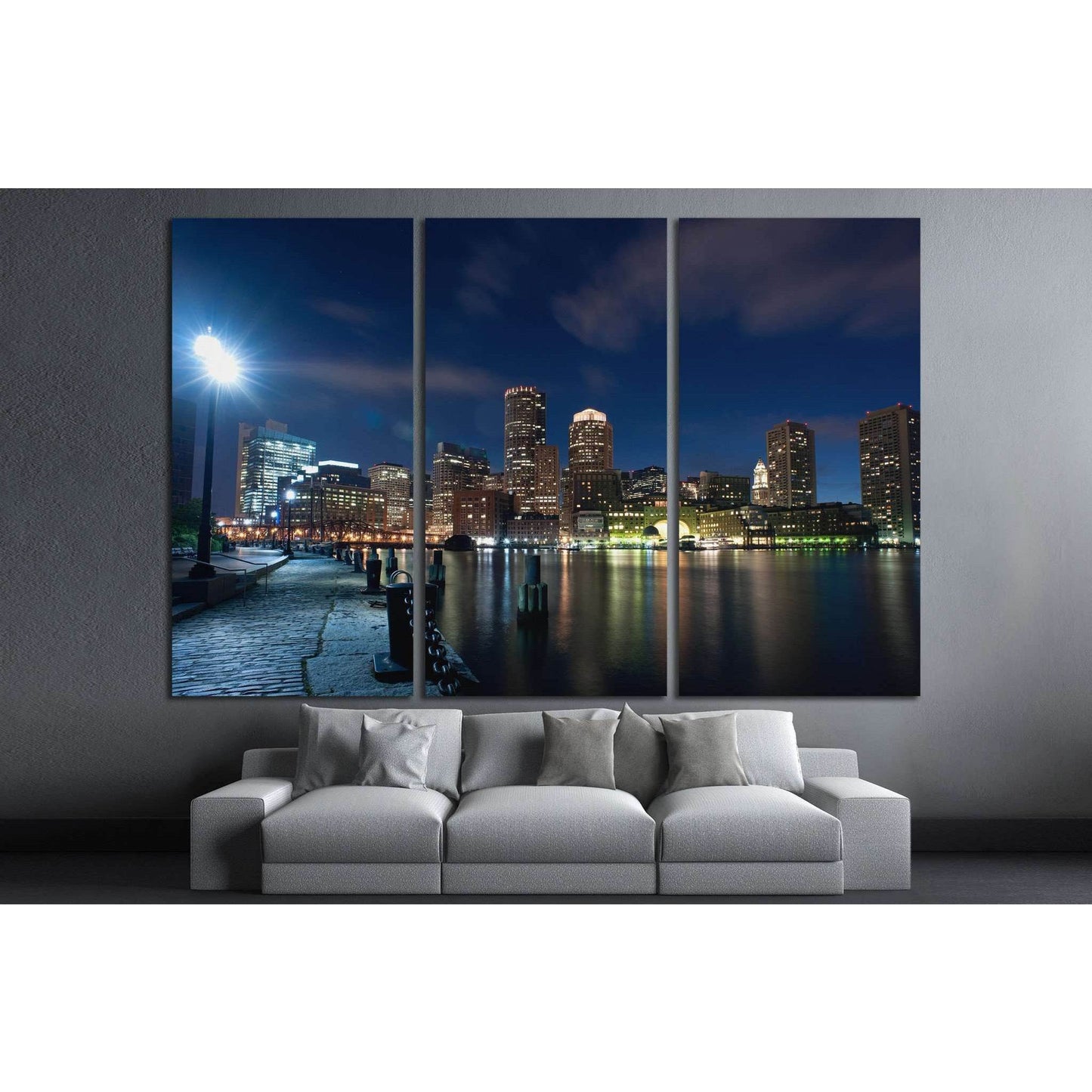 Boston's waterfront area at night №1140 Ready to Hang Canvas Print - Zellart Canvas Prints ALL_Products, s-1140