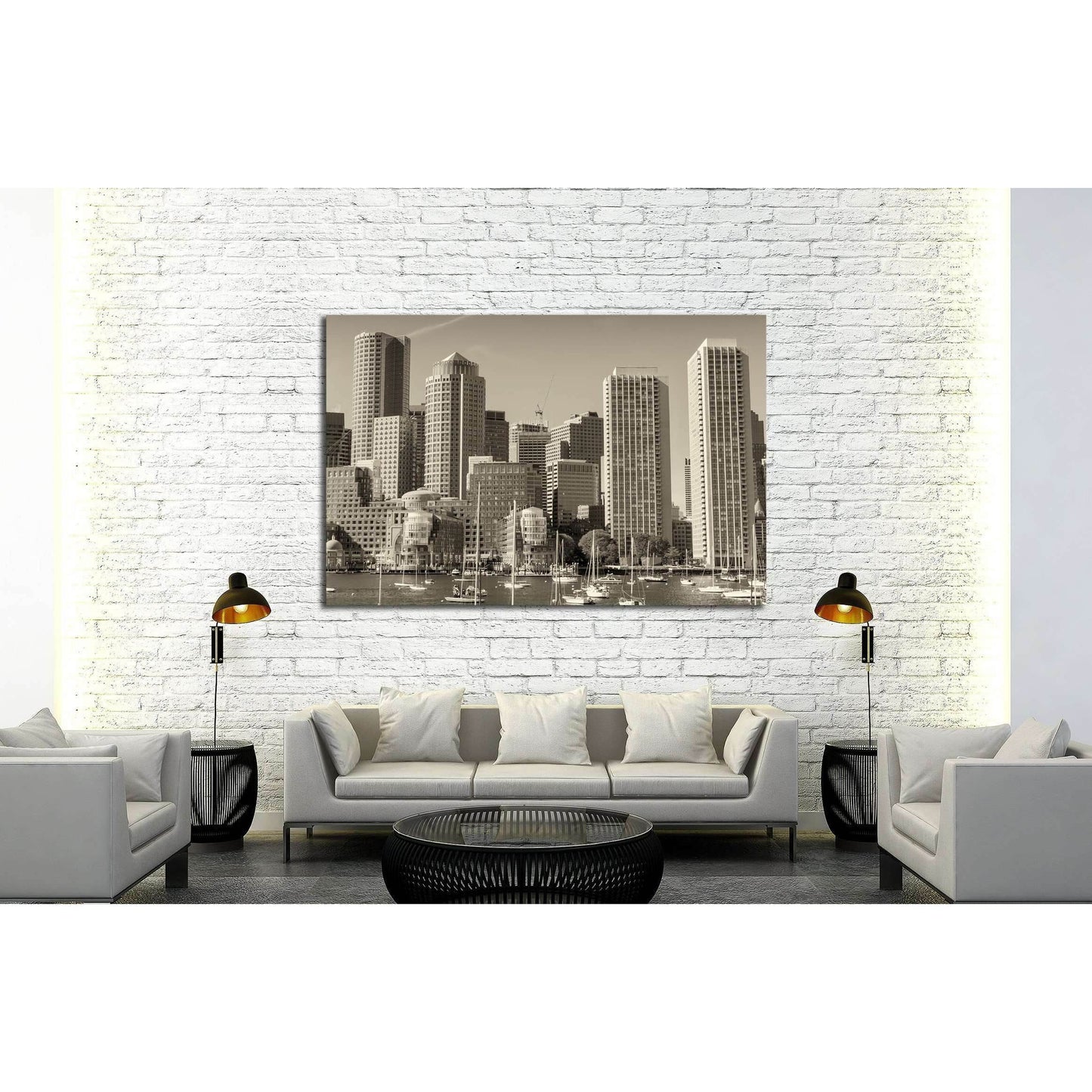 Boston skyline from the sea №2204 Ready to Hang Canvas Print - Zellart Canvas Prints ALL_Products, s-2204