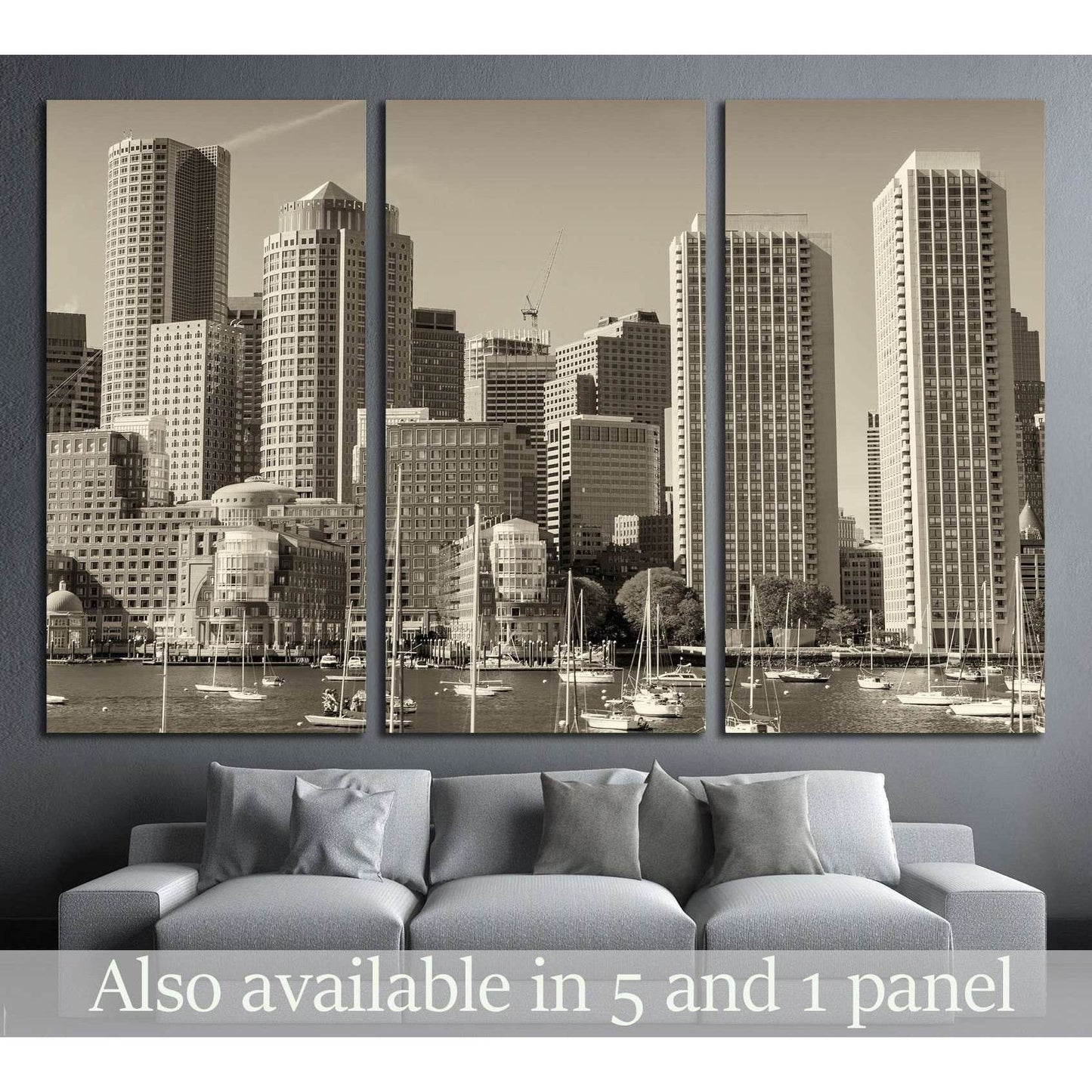 Boston skyline from the sea №2204 Ready to Hang Canvas Print - Zellart Canvas Prints ALL_Products, s-2204