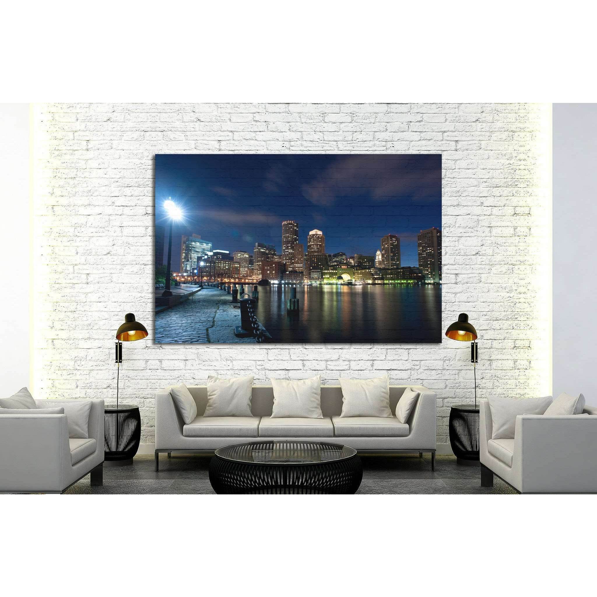 Boston's waterfront area at night №1140 Ready to Hang Canvas Print
