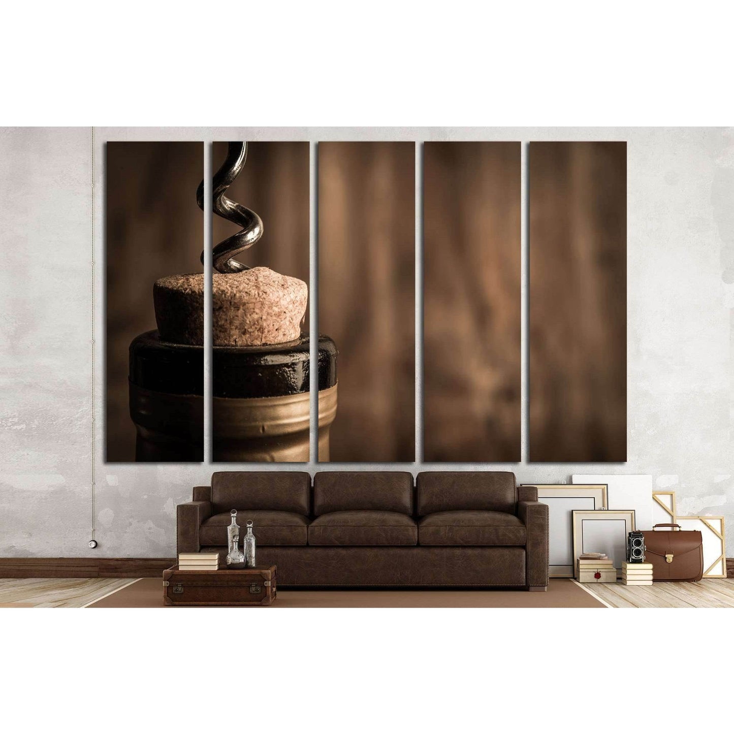 Bottle of wine with corkscrew on wooden background №1922 Ready to Hang Canvas PrintCanvas art arrives ready to hang, with hanging accessories included and no additional framing required. Every canvas print is hand-crafted, made on-demand at our workshop a