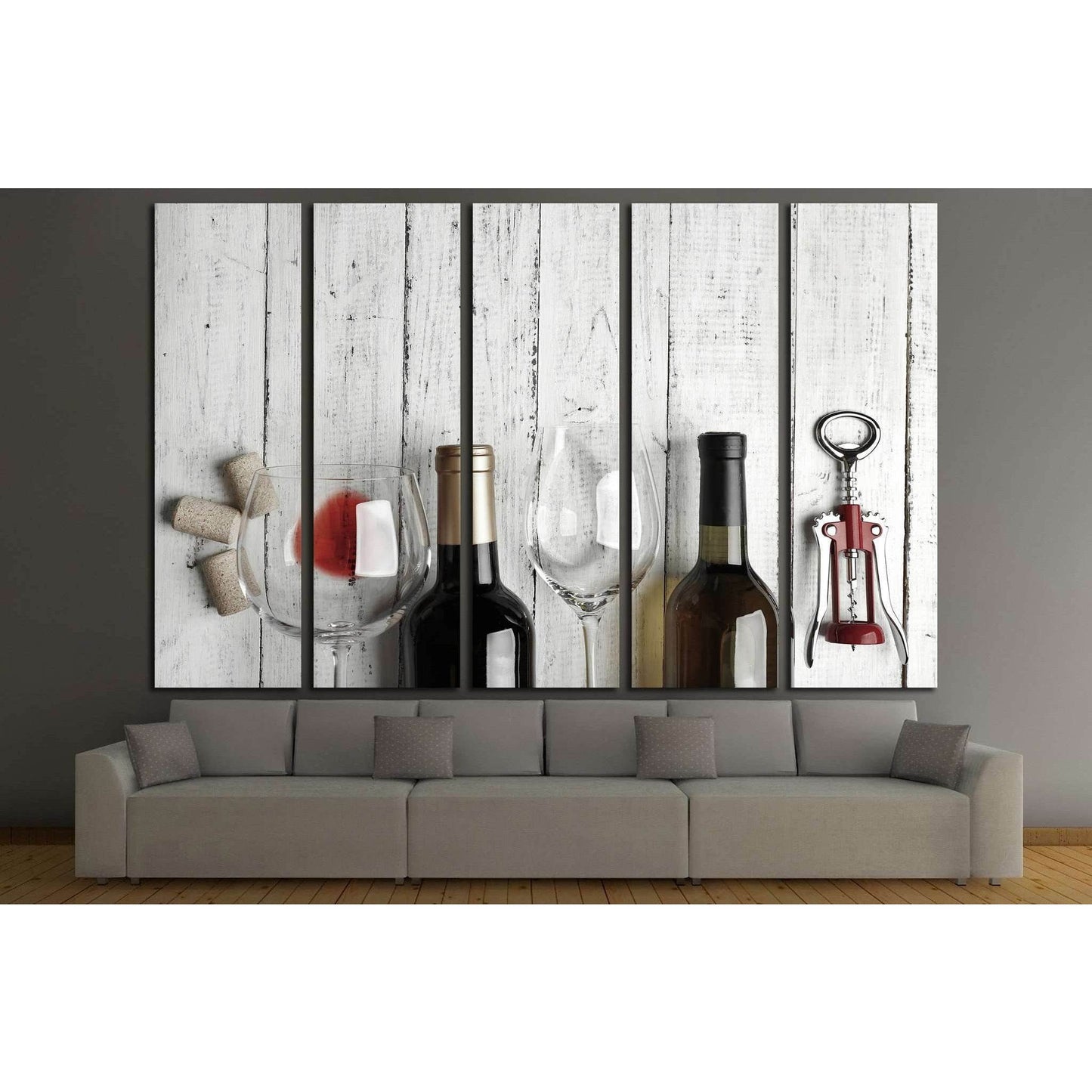 Bottles of wine, glass and corkscrew on wooden table №1919 Ready to Hang Canvas PrintCanvas art arrives ready to hang, with hanging accessories included and no additional framing required. Every canvas print is hand-crafted, made on-demand at our workshop