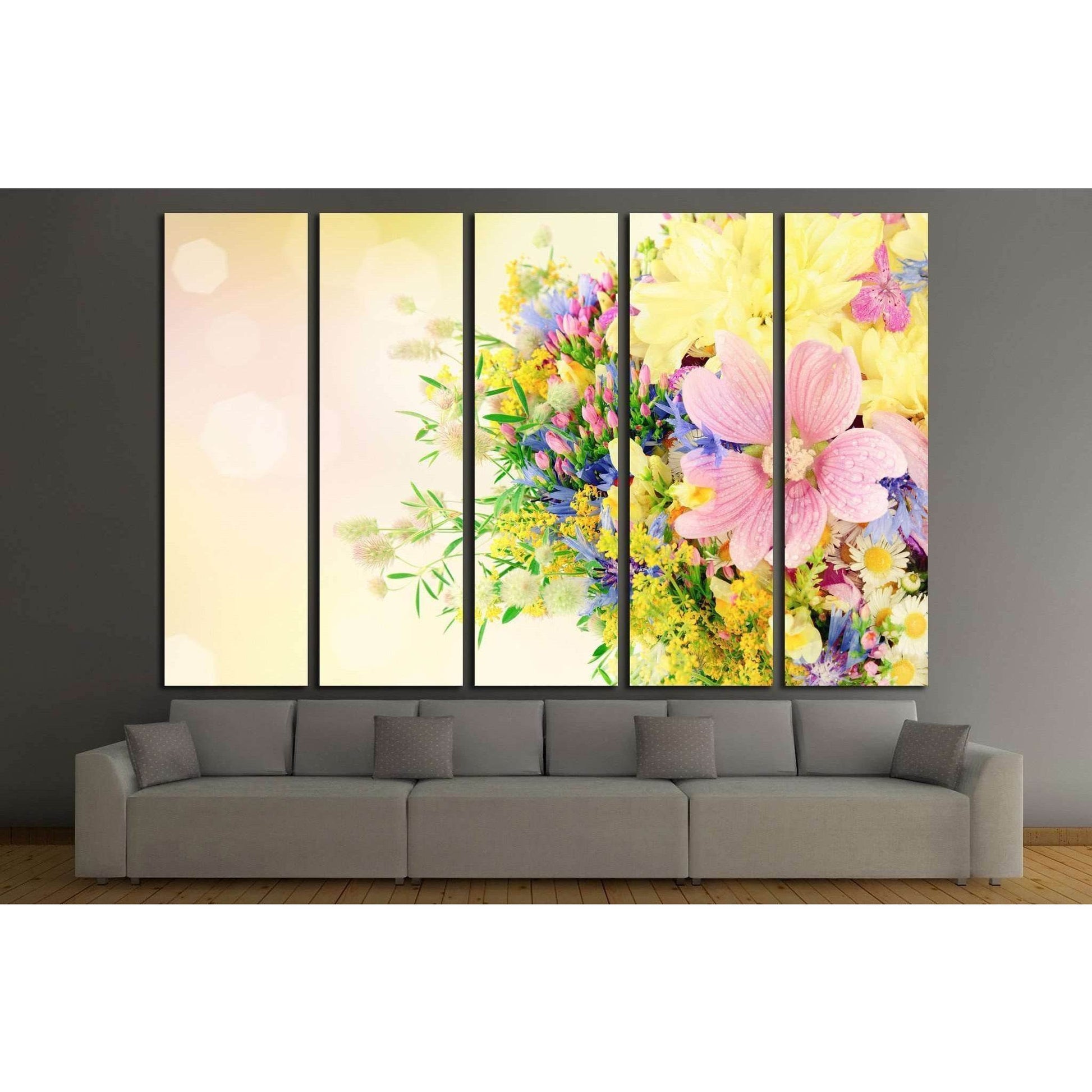 Bouquet of summer flowers with bokeh №1340 Ready to Hang Canvas Print - Zellart Canvas Prints ALL_Products, s-1340