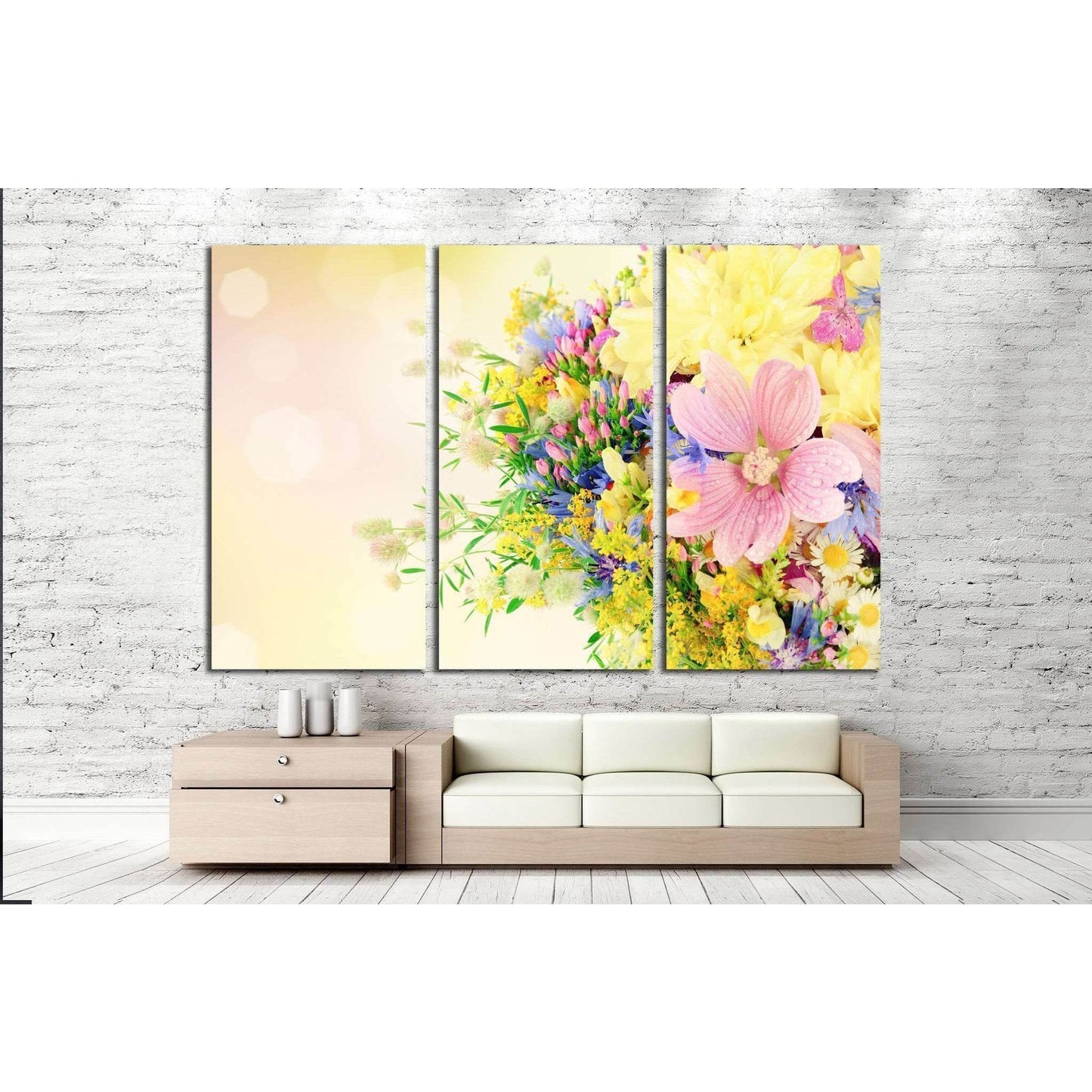 Bouquet of summer flowers with bokeh №1340 Ready to Hang Canvas Print - Zellart Canvas Prints ALL_Products, s-1340