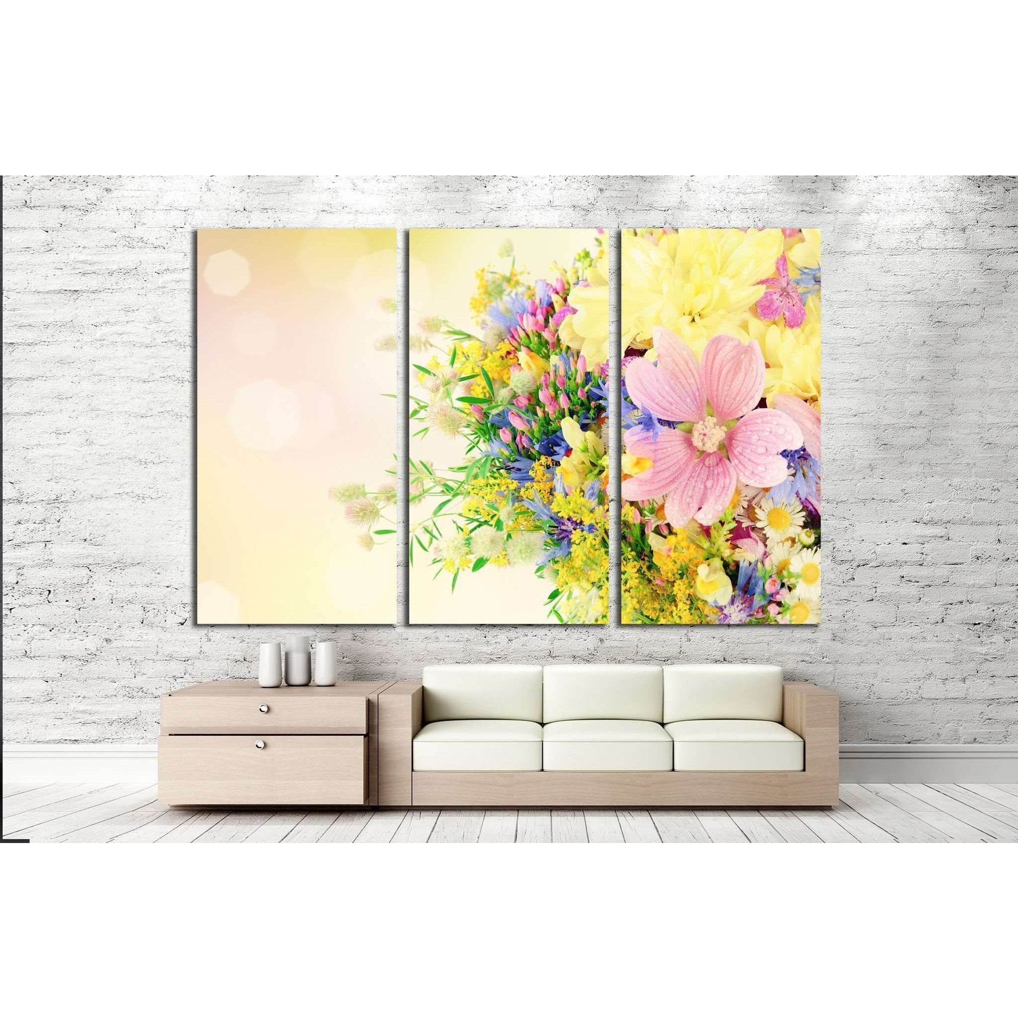 Bouquet of summer flowers with bokeh №1340 Ready to Hang Canvas Print