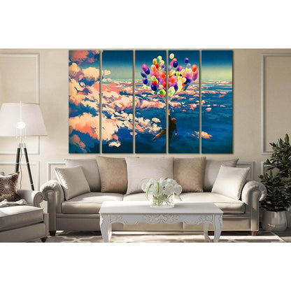 Boy With Colorful Air Balloons №SL1259 Ready to Hang Canvas Print - Zellart Canvas Prints 0new, ALL_Products, Fantasy And Sci Fi Wall Art