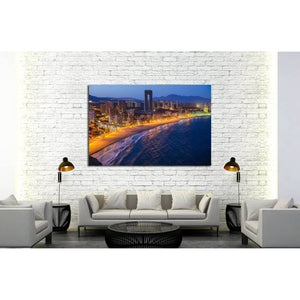 Breathtaking night view of the coastline in Benidorm with high buildings, mountains, sea and city lights №2209 Ready to Hang Canvas Print - Zellart Canvas Prints ALL_Products, s-2209