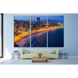 Breathtaking night view of the coastline in Benidorm with high buildings, mountains, sea and city lights №2209 Ready to Hang Canvas Print