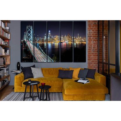 Bridge And Cityscape At Night №SL1457 Ready to Hang Canvas Print - Zellart Canvas Prints 0new, ALL_Products, CITYSCAPES & SKYLINES