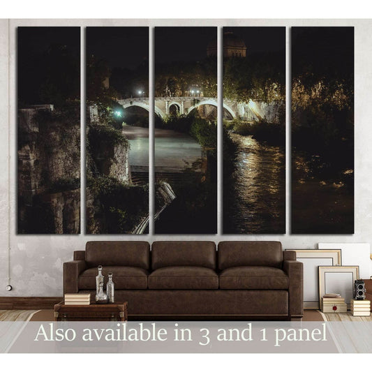 bridge in historical center of Rome, Italy from top of the hill at night circa №2966 Ready to Hang Canvas Print - Zellart Canvas Prints ALL_Products, s-2966