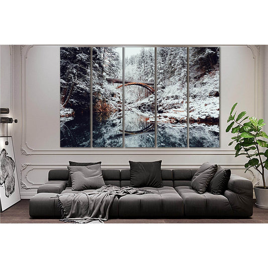 Bridge In Winter Mountains №SL1143 Ready to Hang Canvas Print - Zellart Canvas Prints 0new, ALL_Products, Bridges Wall Art