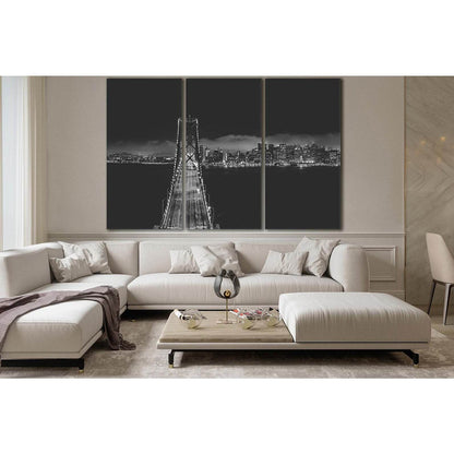 Bridge Near City Buildings Black And White №SL849 Ready to Hang Canvas Print - Zellart Canvas Prints 0new, ALL_Products, Black & White Wall Art