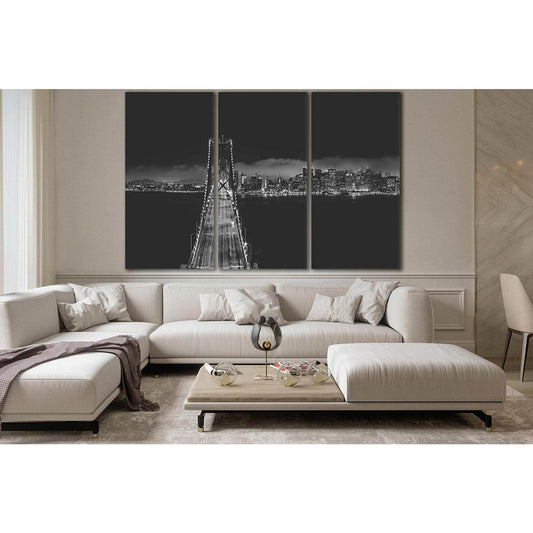 Bridge Near City Buildings Black And White №SL849 Ready to Hang Canvas Print - Zellart Canvas Prints 0new, ALL_Products, Black & White Wall Art