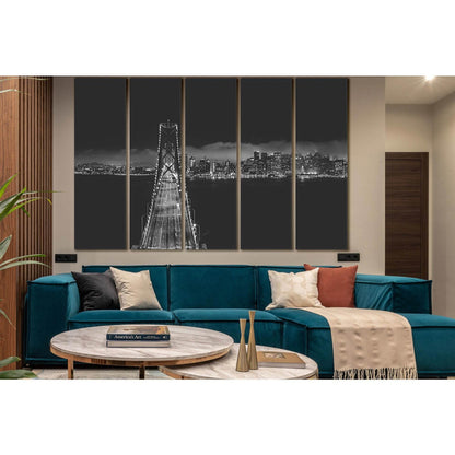 Bridge Near City Buildings Black And White №SL849 Ready to Hang Canvas Print - Zellart Canvas Prints 0new, ALL_Products, Black & White Wall Art