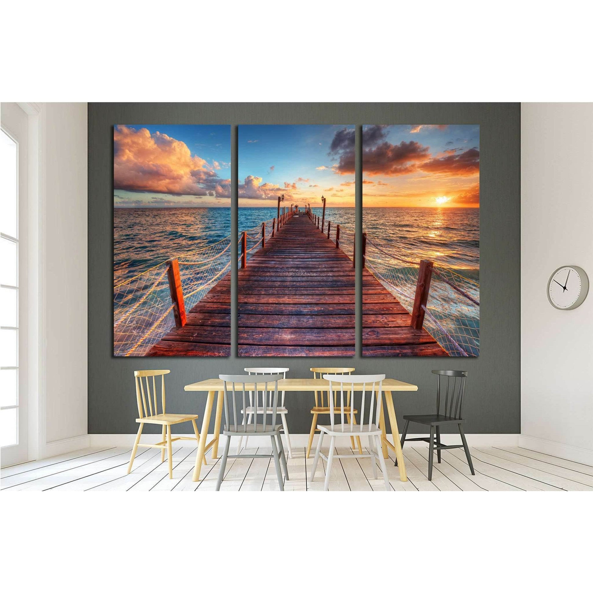 Brilliant sunrise on a sea pier with azure waters №1816 Ready to Hang Canvas PrintCanvas art arrives ready to hang, with hanging accessories included and no additional framing required. Every canvas print is hand-crafted, made on-demand at our workshop an