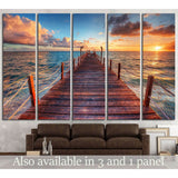 Brilliant sunrise on a sea pier with azure waters №1816 Ready to Hang Canvas Print