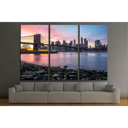 Brooklyn Bridge and Downtown Manhattan view from Brooklyn Bridge Park at sunset №2941 Ready to Hang Canvas Print - Zellart Canvas Prints 0_NY_ART, ALL_Products, s-2941