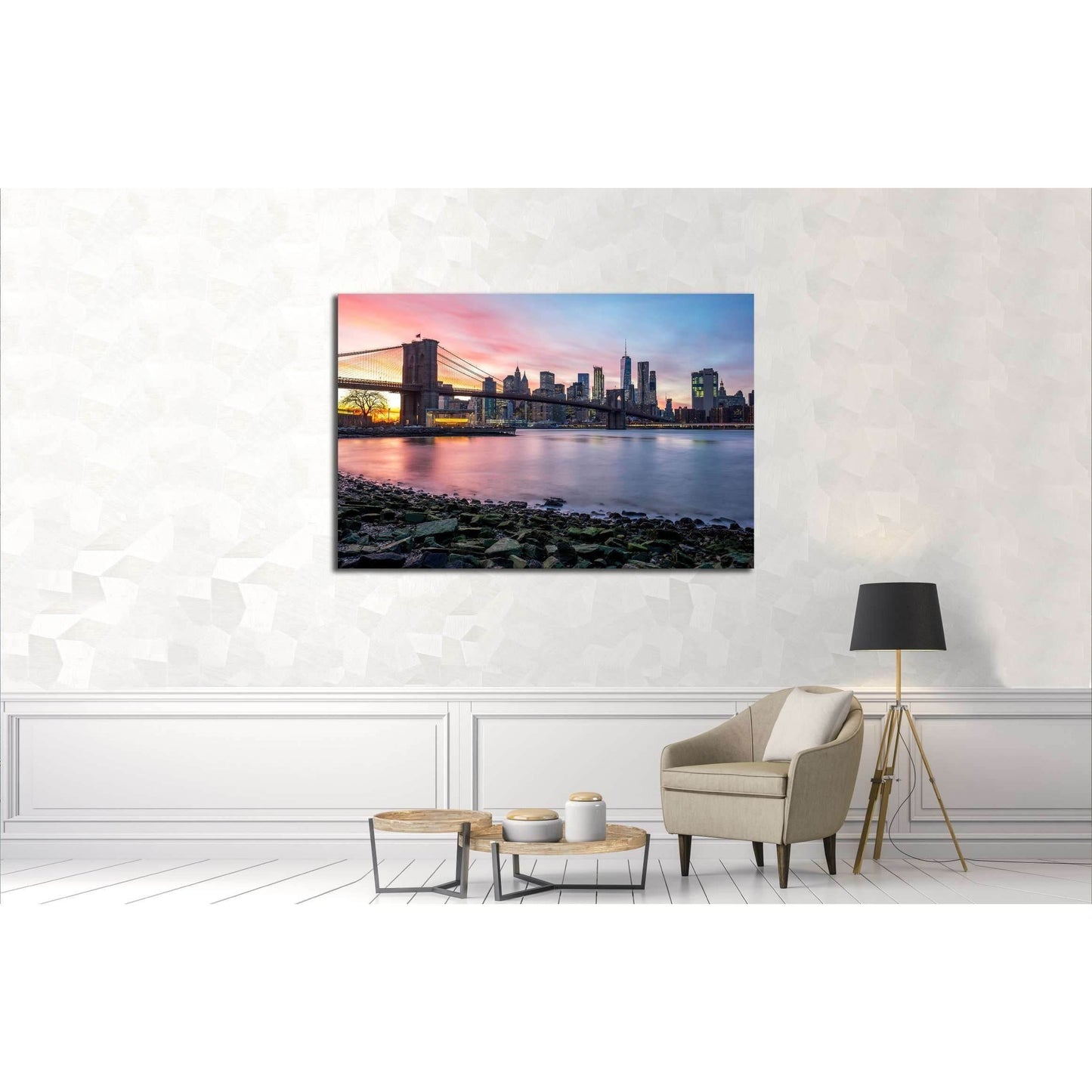 Brooklyn Bridge and Downtown Manhattan view from Brooklyn Bridge Park at sunset №2941 Ready to Hang Canvas Print - Zellart Canvas Prints 0_NY_ART, ALL_Products, s-2941