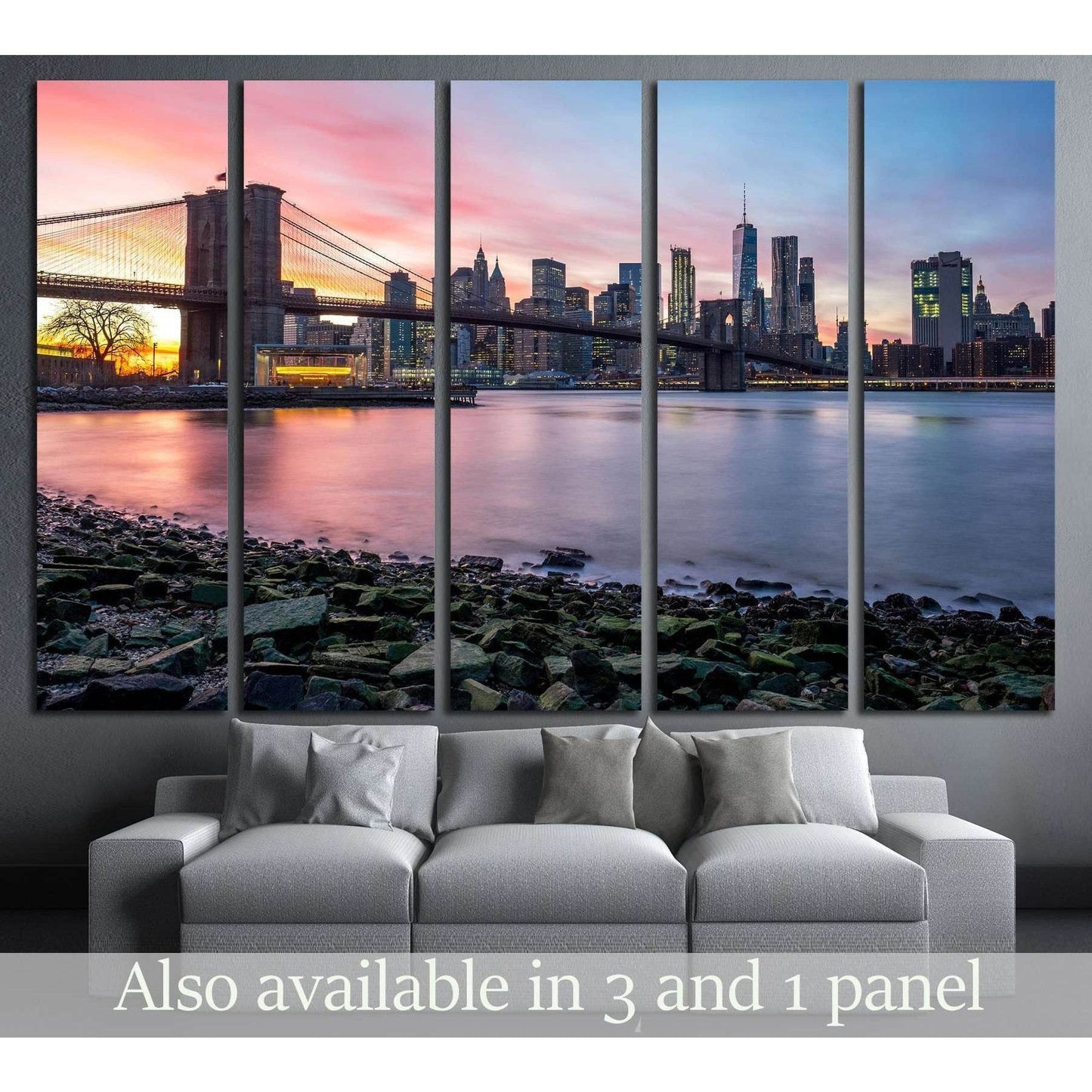 Brooklyn Bridge and Downtown Manhattan view from Brooklyn Bridge Park at sunset №2941 Ready to Hang Canvas Print - Zellart Canvas Prints 0_NY_ART, ALL_Products, s-2941