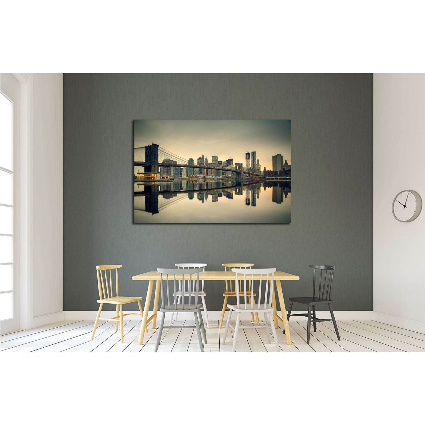 Brooklyn bridge and Manhattan at dusk, New York City №2900 Ready to Hang Canvas Print - Zellart Canvas Prints 0_NY_ART, ALL_Products, s-2900