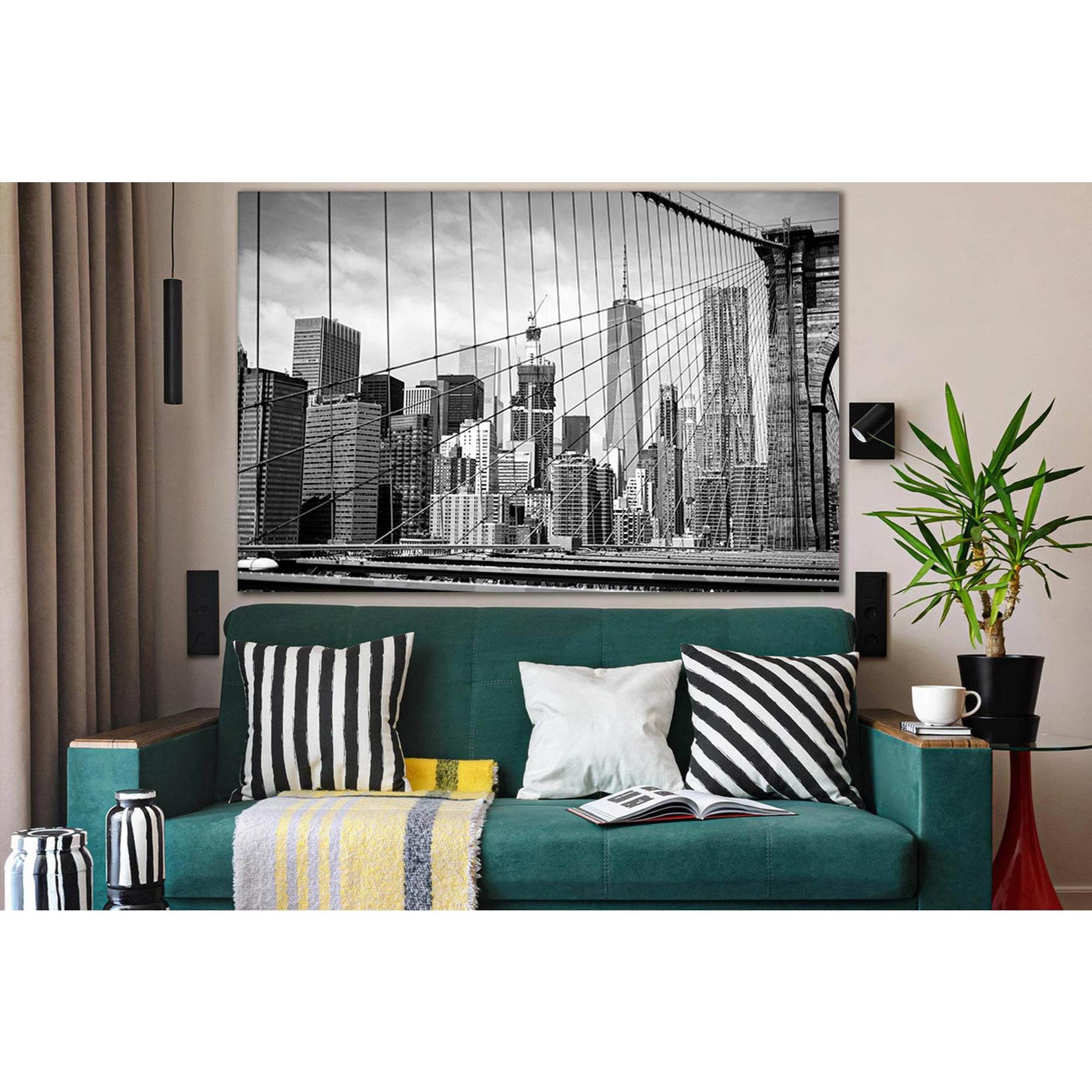 Brooklyn Bridge Black And White №SL1133 Ready to Hang Canvas Print - Zellart Canvas Prints 0_NY_ART, 0new, ALL_Products, Bridges Wall Art
