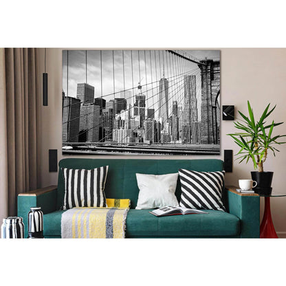 Brooklyn Bridge Black And White №SL1133 Ready to Hang Canvas Print - Zellart Canvas Prints 0_NY_ART, 0new, ALL_Products, Bridges Wall Art