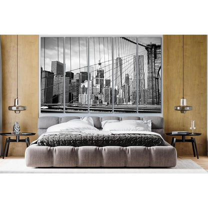 Brooklyn Bridge Black And White №SL1133 Ready to Hang Canvas Print - Zellart Canvas Prints 0_NY_ART, 0new, ALL_Products, Bridges Wall Art