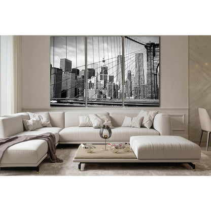 Brooklyn Bridge Black And White №SL1133 Ready to Hang Canvas Print - Zellart Canvas Prints 0_NY_ART, 0new, ALL_Products, Bridges Wall Art