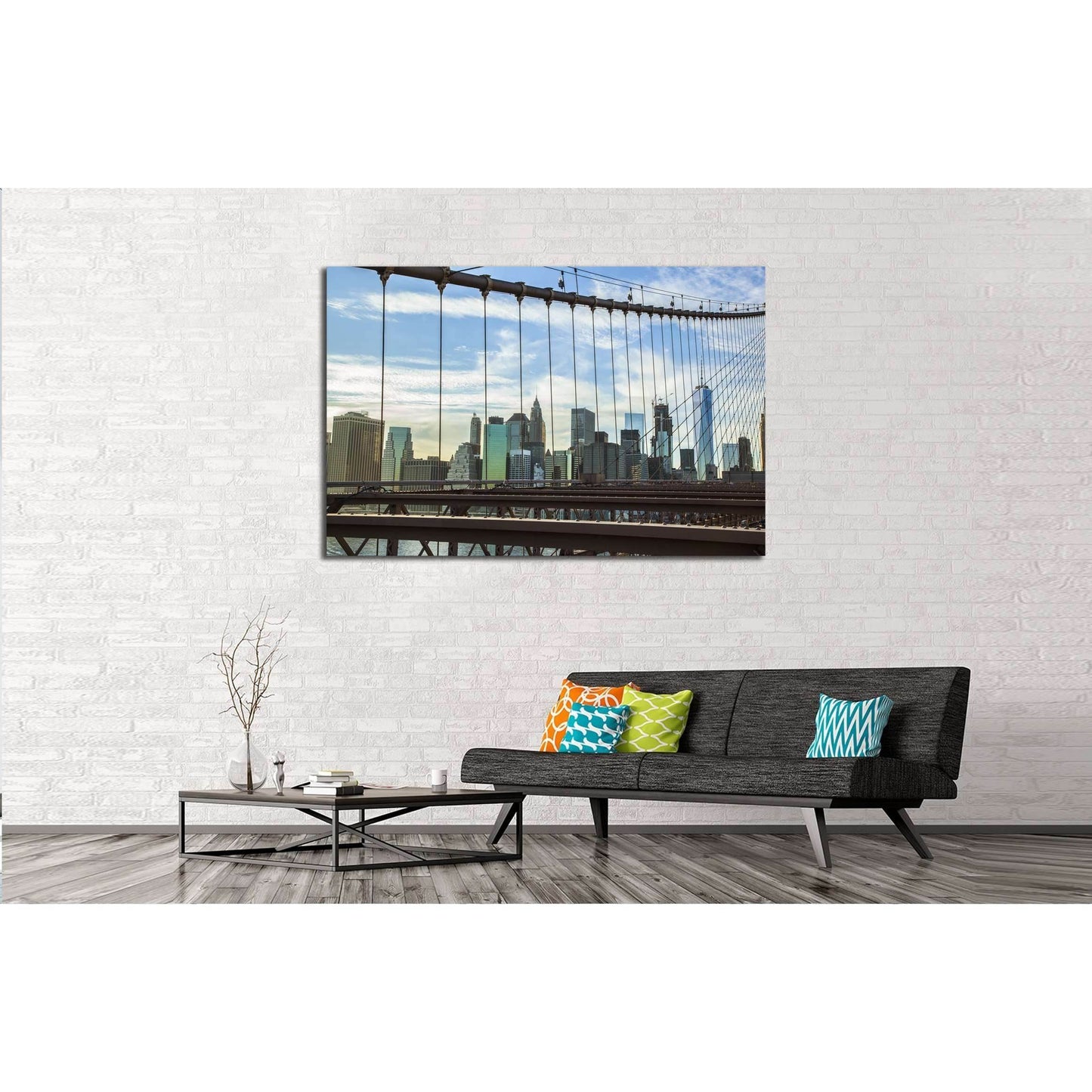 Brooklyn Bridge Wires with Manhattan Skyline background №2954 Ready to Hang Canvas Print - Zellart Canvas Prints 0_NY_ART, ALL_Products, s-2954
