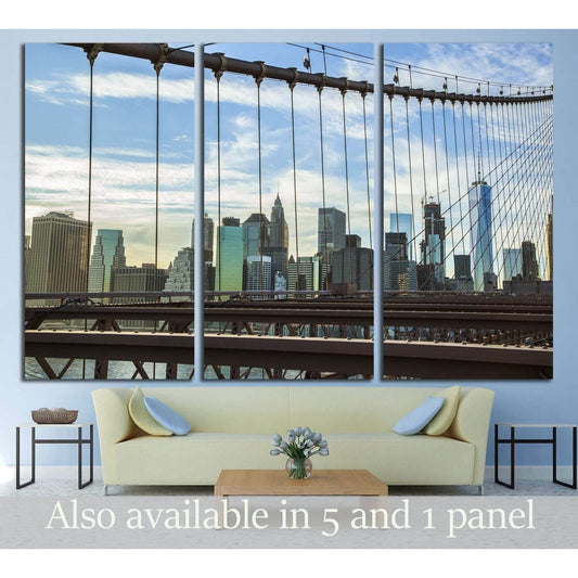 Brooklyn Bridge Wires with Manhattan Skyline background №2954 Ready to Hang Canvas Print - Zellart Canvas Prints 0_NY_ART, ALL_Products, s-2954