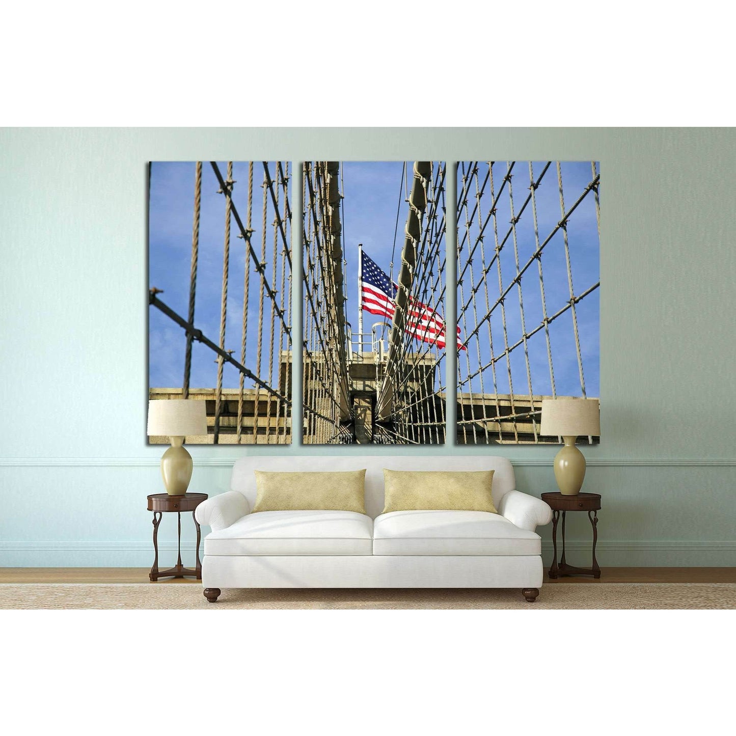 Brooklyn bridge with the american flag №1204 Ready to Hang Canvas PrintCanvas art arrives ready to hang, with hanging accessories included and no additional framing required. Every canvas print is hand-crafted, made on-demand at our workshop and expertly