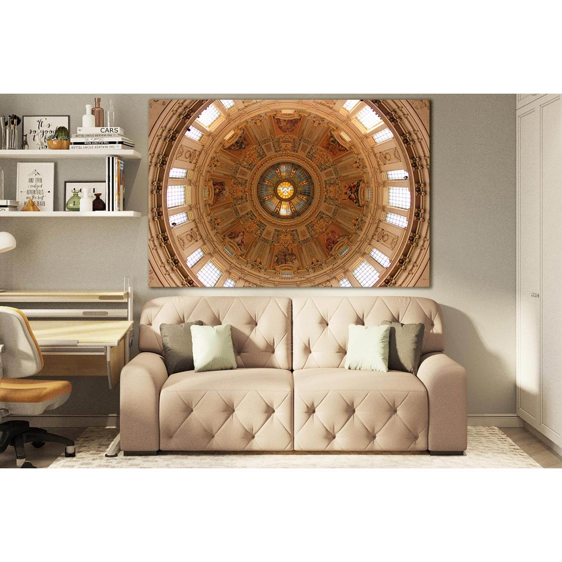 Brown And White Dome Ceiling №SL1381 Ready to Hang Canvas Print - Zellart Canvas Prints 0new, ALL_Products, Architecture