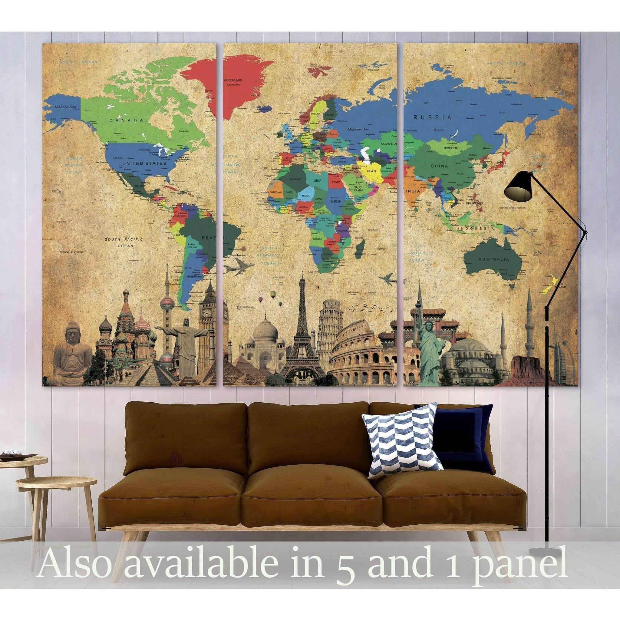 Brown World Map №3027 Ready to Hang Canvas Print