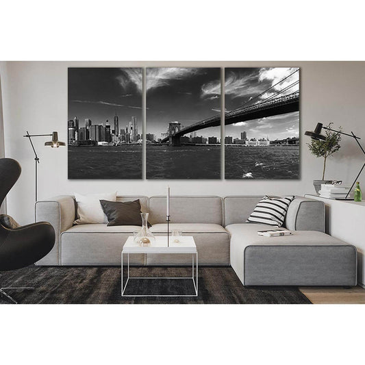 Bruklin Bridge Black And White №SL841 Ready to Hang Canvas Print - Zellart Canvas Prints 0new, ALL_Products, Black & White Wall Art