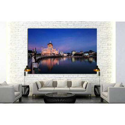 Brunei's capital Bandar Seri Begawan is Sultan Omar Ali Saifuddien Mosque №1749 Ready to Hang Canvas Print - Zellart Canvas Prints ALL_Products, s-1749