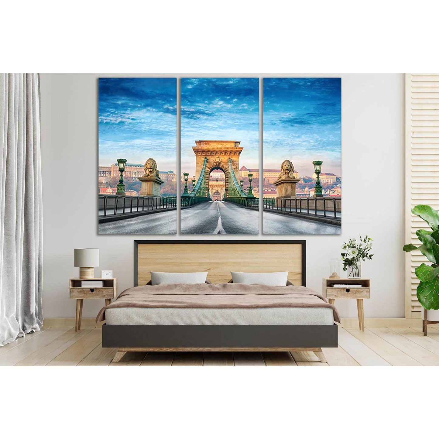 Budapest Hungary Chain Bridge №SL1131 Ready to Hang Canvas Print - Zellart Canvas Prints 0new, ALL_Products, Bridges Wall Art