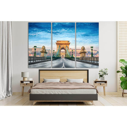 Budapest Hungary Chain Bridge №SL1131 Ready to Hang Canvas Print - Zellart Canvas Prints 0new, ALL_Products, Bridges Wall Art