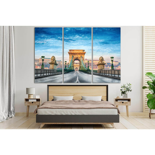 Budapest Hungary Chain Bridge №SL1131 Ready to Hang Canvas Print - Zellart Canvas Prints 0new, ALL_Products, Bridges Wall Art