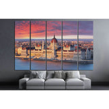 Budapest parliament at dramatic sunrise №1136 Ready to Hang Canvas Print