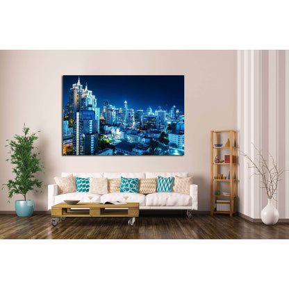 Buildings of the city of Bangkok at night. Thailand №2323 Ready to Hang Canvas Print - Zellart Canvas Prints ALL_Products, s-2323