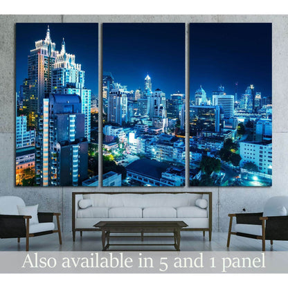 Buildings of the city of Bangkok at night. Thailand №2323 Ready to Hang Canvas Print - Zellart Canvas Prints ALL_Products, s-2323
