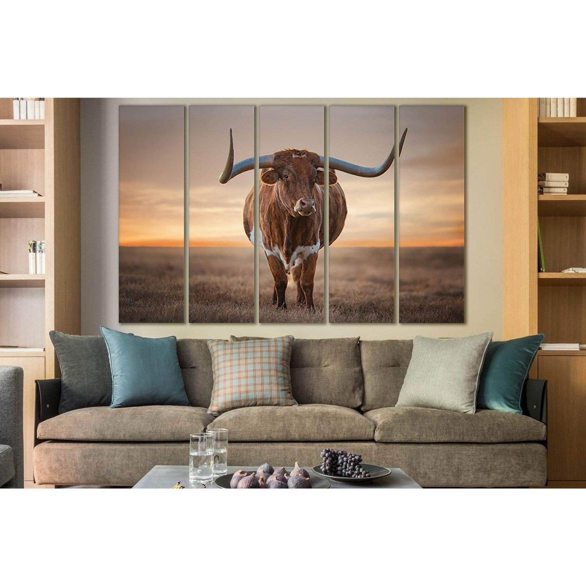 Bull With Big Horns №SL1041 Ready to Hang Canvas Print - Zellart Canvas Prints 0new, ALL_Products, Animals & Wildlife