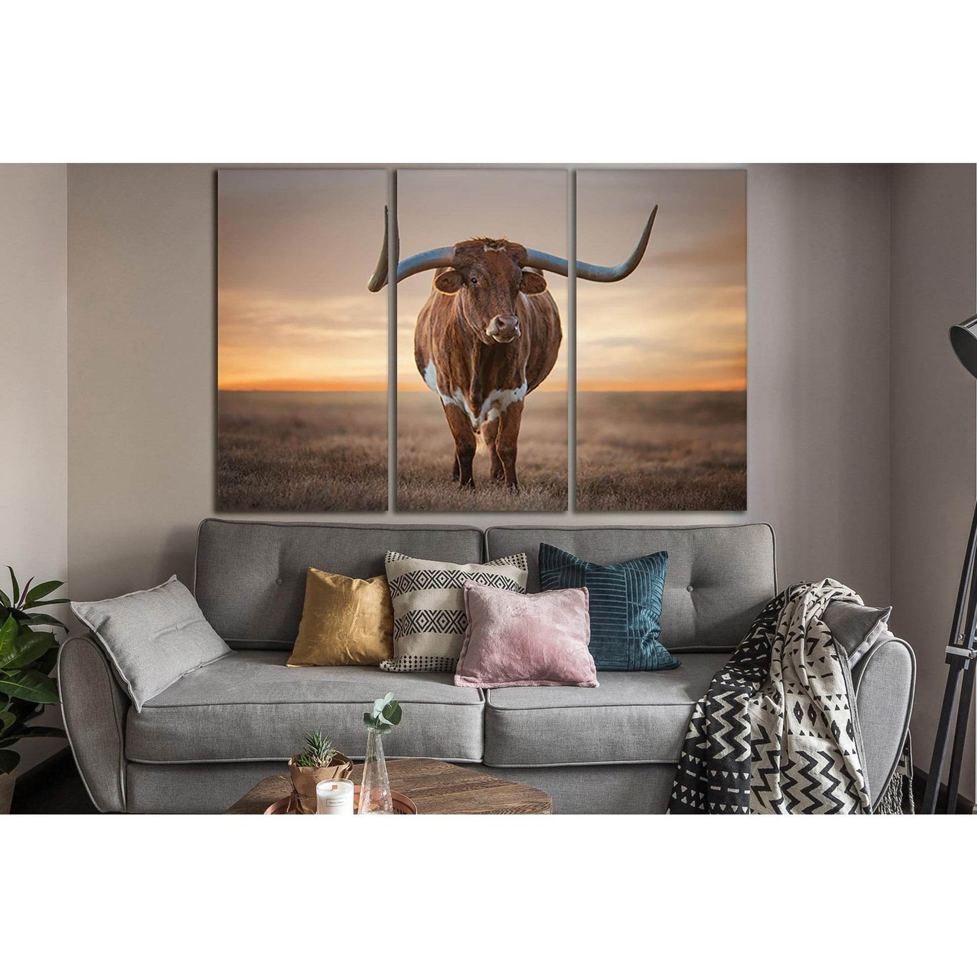 Bull With Big Horns №SL1041 Ready to Hang Canvas Print - Zellart Canvas Prints 0new, ALL_Products, Animals & Wildlife