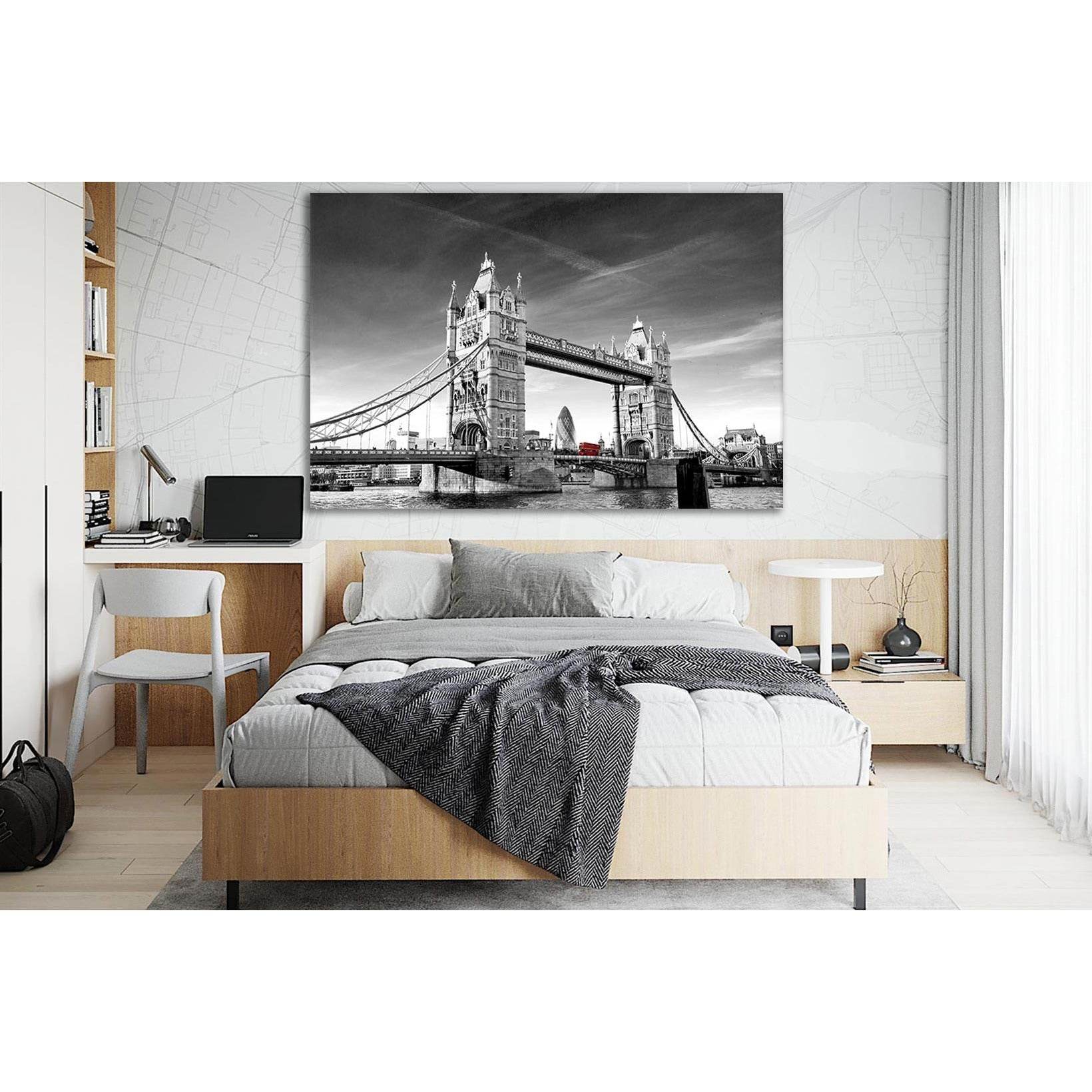 Bus Driving Across Tower Bridge №SL876 Ready to Hang Canvas Print - Zellart Canvas Prints 0new, ALL_Products, Black & White Wall Art