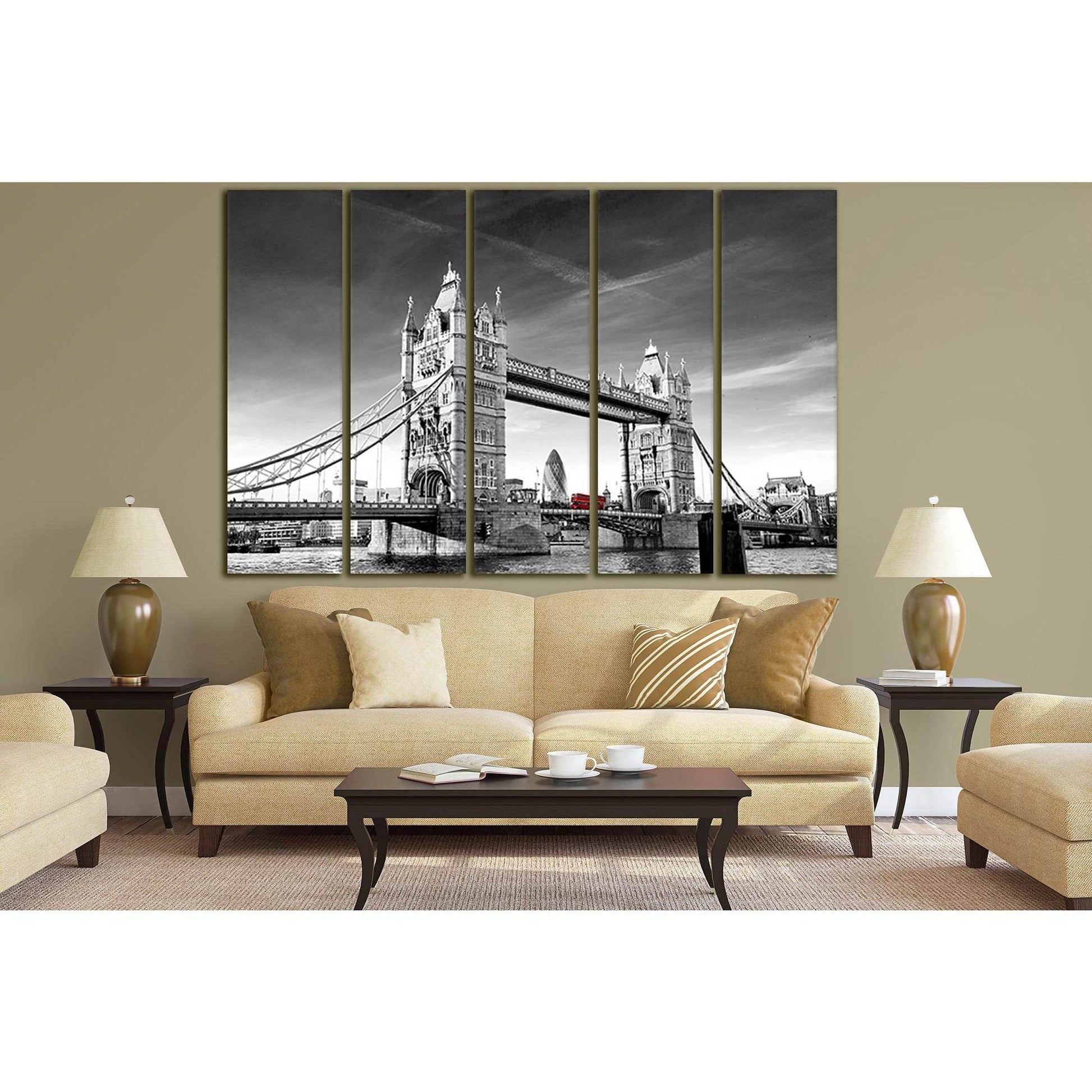 Bus Driving Across Tower Bridge №SL876 Ready to Hang Canvas Print - Zellart Canvas Prints 0new, ALL_Products, Black & White Wall Art