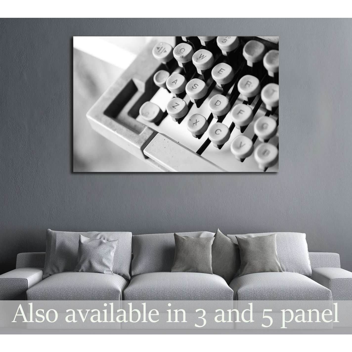 Buttons of an old typewriter machine for background - Retro style Black and White №3277 Ready to Hang Canvas Print - Zellart Canvas Prints ALL_Products, s-3277