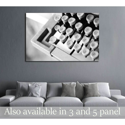 Buttons of an old typewriter machine for background - Retro style Black and White №3277 Ready to Hang Canvas Print - Zellart Canvas Prints ALL_Products, s-3277